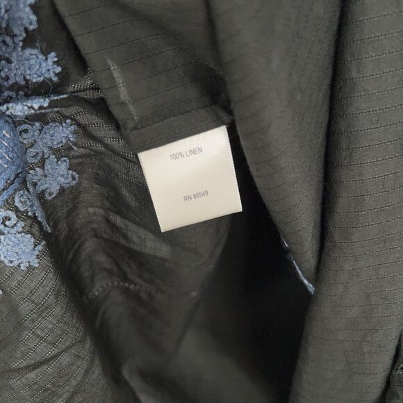 Tommy Bahama Shirt Womens 6 Grey Blue Embroidered Linen Boho Tunic Top Relax - Picture 6 of 16